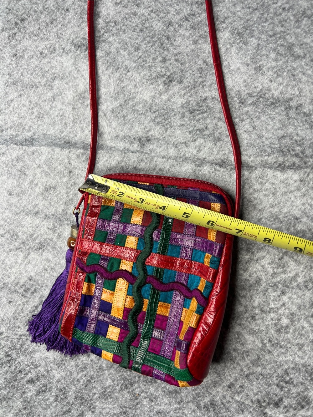 Sharif Multicolor Woven Crossbody Bag with Purple Tassel - Picture 7 of 11